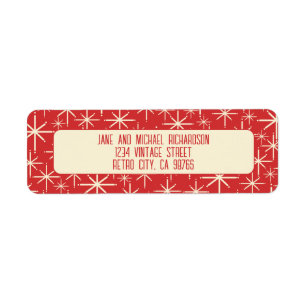 Midden eeuw moderne atoomsterren retro rood & crèm etiket