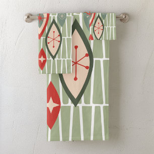 Midden eeuw moderne atoomvormen groen, rood bad handdoek