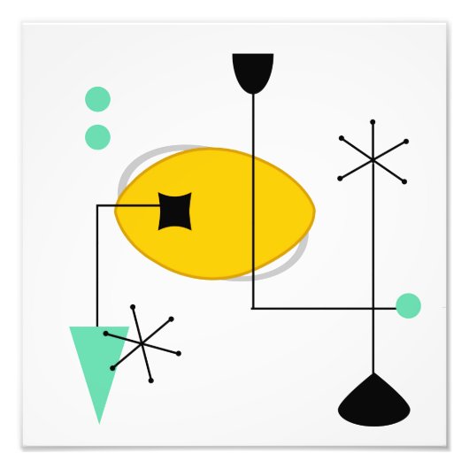 midden eeuw moderne blauwe gele foto afdruk (Voorkant)