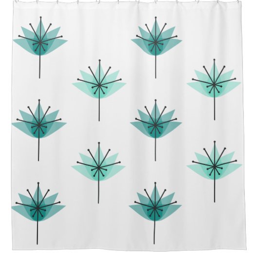 Midden eeuw moderne bloemen turquoise douchegordijn (Voorkant)