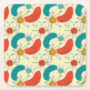 Midden-eeuw moderne diamant Starburst atomic Vierkante Kartonnen Onderzetter