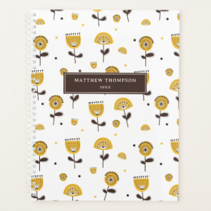 Midden eeuw Moderne Gele Bloemen Patroon Kalender Planner