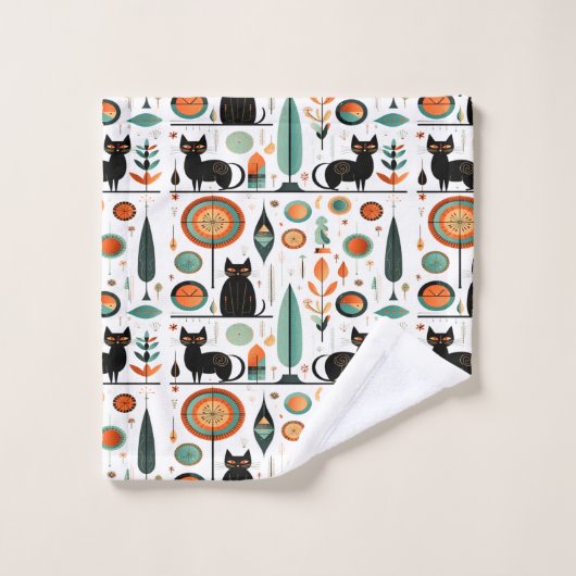 Midden eeuw Moderne Grappige Ruimte Katten Bad Handdoek (Wasdoekje)
