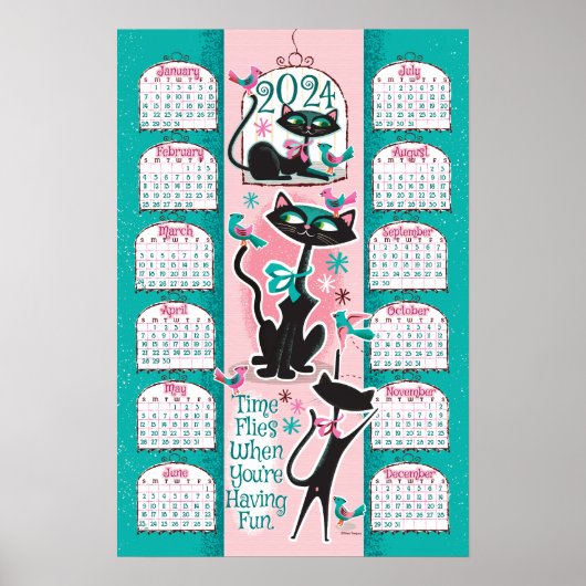 Midden-eeuw moderne katten kalender 2024 poster (Voorkant)