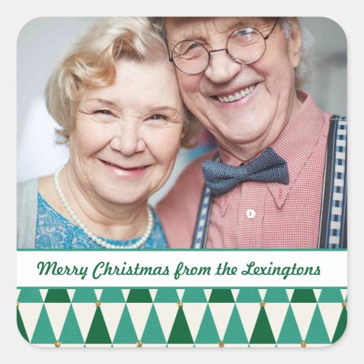 Midden-eeuw moderne kerstbomen foto vierkante sticker (Voorkant)