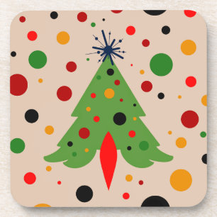 Midden eeuw moderne kerstboom retro raket bier onderzetter
