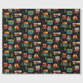 Midden eeuw moderne kersthuizen inpakpapier (Vlak)