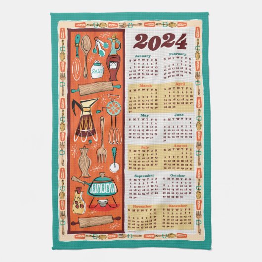 Midden-eeuw moderne keukengerei kalender handdoek (Verticaal)