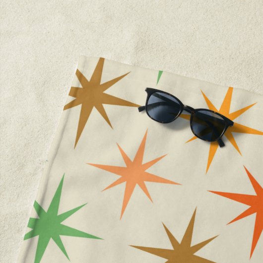 Midden eeuw moderne kleurrijke atomische sterrensp strandlaken (In situ)