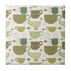 Midden eeuw moderne kleurrijke theekopje tegeltje