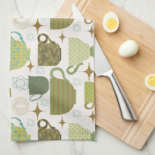 Midden eeuw moderne kleurrijke theekopje theedoek (Quarter Fold)