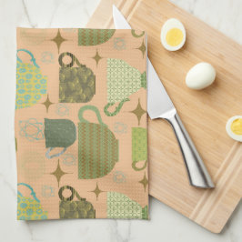 Midden eeuw moderne koraal theekopje theedoek