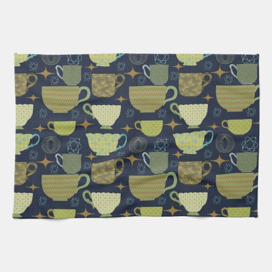 Midden eeuw moderne marine blauw theekopje theedoek (Horizontaal)