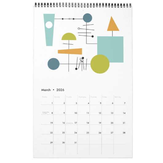 Midden eeuw Moderne Originele Atoomkunst Kalender (Mar 2026)
