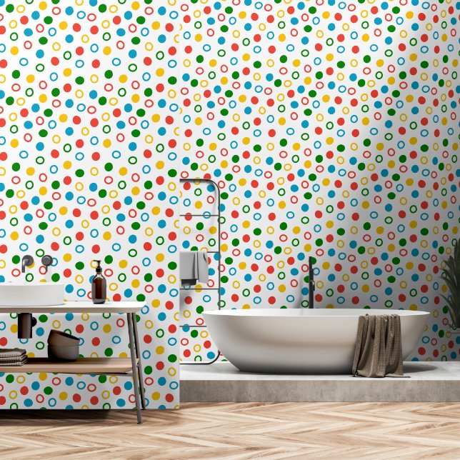 Midden eeuw moderne polka dot witte peel en stok behang (Badkamer)