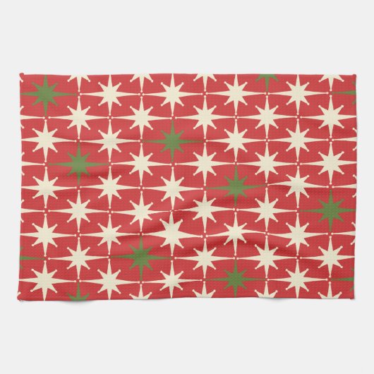 Midden eeuw moderne retro atomische kerststerren theedoek (Horizontaal)