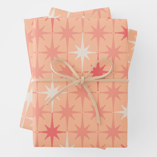 Midden eeuw moderne retro atomische sterren Peach  Inpakpapier Vel (In situ)