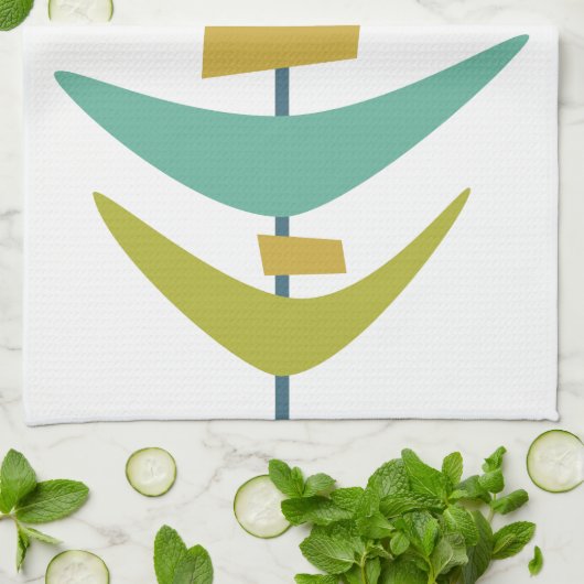 Midden eeuw moderne retro boemerang theedoek (Gevouwen)