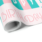 Midden-eeuw moderne retro Gelukkige Verjaardag Roz Cadeaupapier (Rol Hoek)