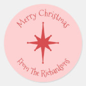 Midden eeuw Moderne Retro Kerstster Rood Roze Ronde Sticker (Voorkant)