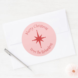 Midden eeuw Moderne Retro Kerstster Rood Roze Ronde Sticker