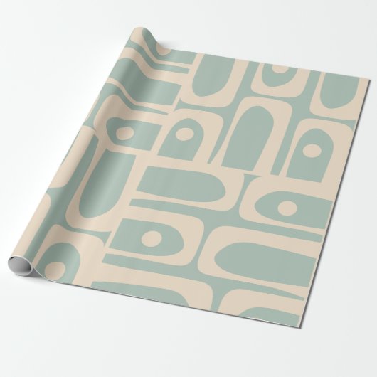 Midden eeuw Moderne Retro Piquet Licht Celadon Bla Cadeaupapier (Uitgerold)