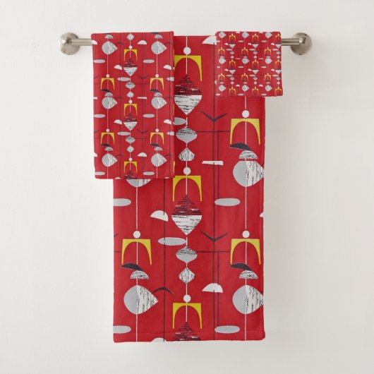 Midden eeuw Moderne Retro Rood Geel Wit Atomic Bad Handdoek (Insitu)