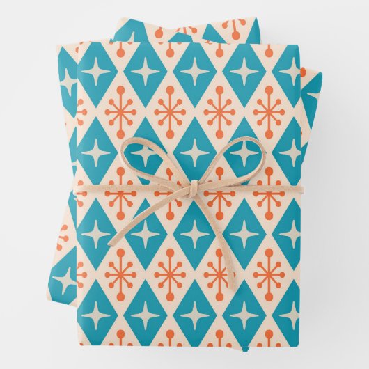 Midden-eeuw moderne Starburst patroon Inpakpapier Vel (In situ)