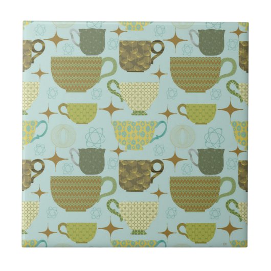 Midden eeuw moderne turquoise theekopje tegeltje (Voorkant)