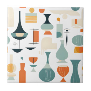 Midden eeuw moderne vaas vorm op wit tegeltje