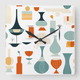 Midden eeuw moderne vaas vorm op wit vierkante klok