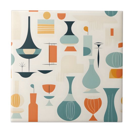 Midden eeuw moderne vaas vorm tegeltje (Voorkant)