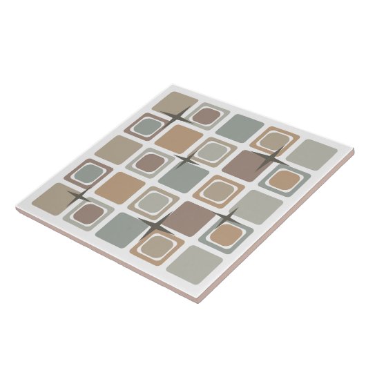 Midden eeuw moderne vierkanten aarde tonen tegeltje (Zijkant)