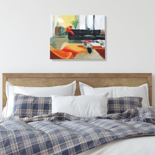 Midden eeuw moderne woonkamer retro canvas afdruk (Insitu (Slaapkamer))