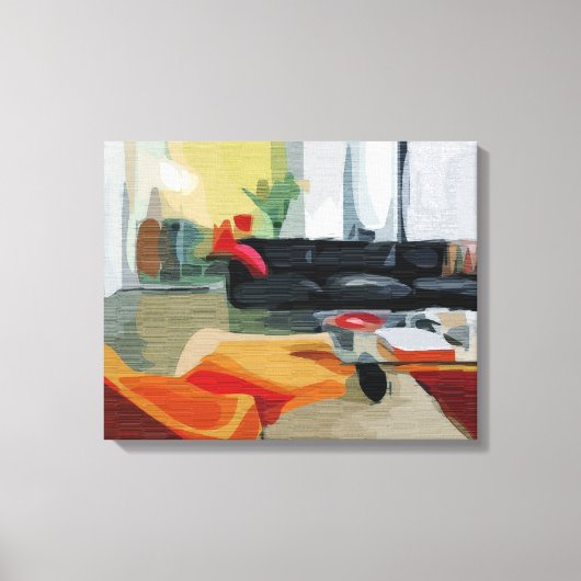 Midden eeuw moderne woonkamer retro canvas afdruk (Voorkant)