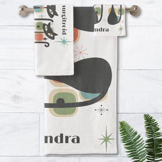 Midden eeuw moderne zwarte katten bad handdoek