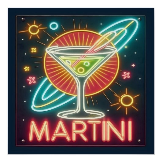 Midden eeuw Neon Martini teken Perfect Poster (Voorkant)