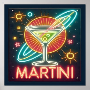 Midden eeuw Neon Martini teken Poster