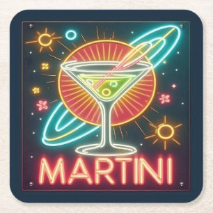 Midden eeuw Neon Martini teken Vierkante Kartonnen Onderzetter