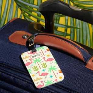 Midden eeuw Palm Springs Flamingo met Bomen Bagagelabel