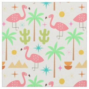 Midden eeuw Palm Springs Flamingo met Bomen Stof