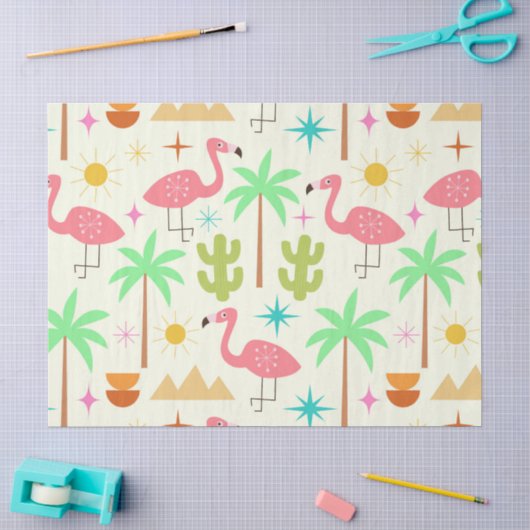 Midden eeuw Palm Springs Flamingo met Bomen Tissuepapier (Craft)
