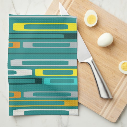 Midden eeuw Retro Flat Rocks Turquoise Theedoek (Quarter Fold)