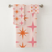 Midden eeuw Retro Starbursts Patroon Roze Sinaasap Bad Handdoek (Insitu)