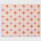 Midden eeuw Retro Starbursts Patroon Roze Sinaasap Cadeaupapier (Vlak)