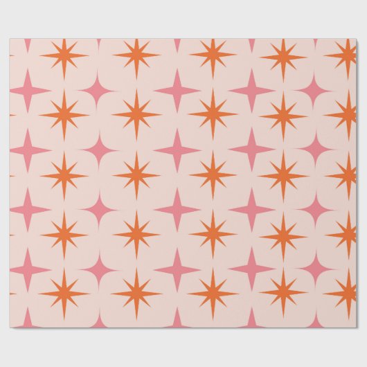 Midden eeuw Retro Starbursts Patroon Roze Sinaasap Cadeaupapier (Vlak)