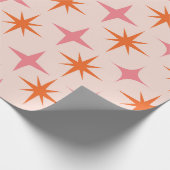 Midden eeuw Retro Starbursts Patroon Roze Sinaasap Cadeaupapier (Hoek)