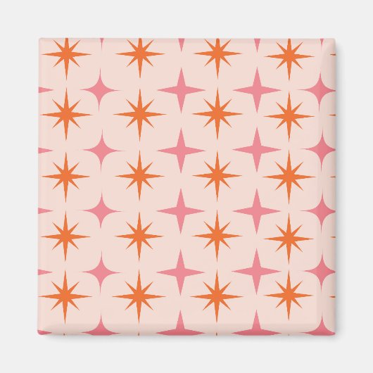 Midden eeuw Retro Starbursts Patroon Roze Sinaasap Magneet (Voorkant)