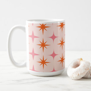 Midden eeuw retro stervlagen patroon roze oranje koffiemok