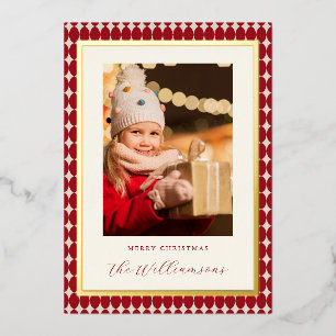 Midden eeuw Rode Verticale Twee Foto's Kerstgoud Folie Feestdagenkaart